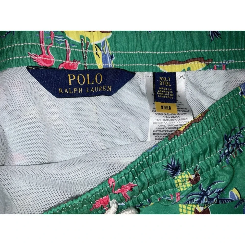 NWT Men's Polo Ralph Lauren Green Tropical Print‎ Lined Swim Trunks 3XLT Tall